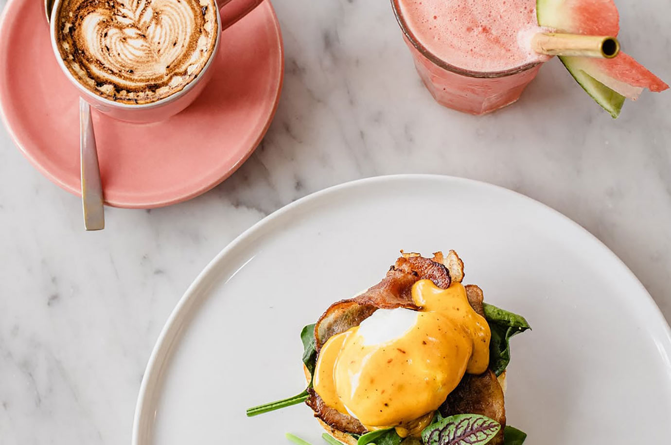 Breakfast with coffee and fresh juice in Coffee Cartel