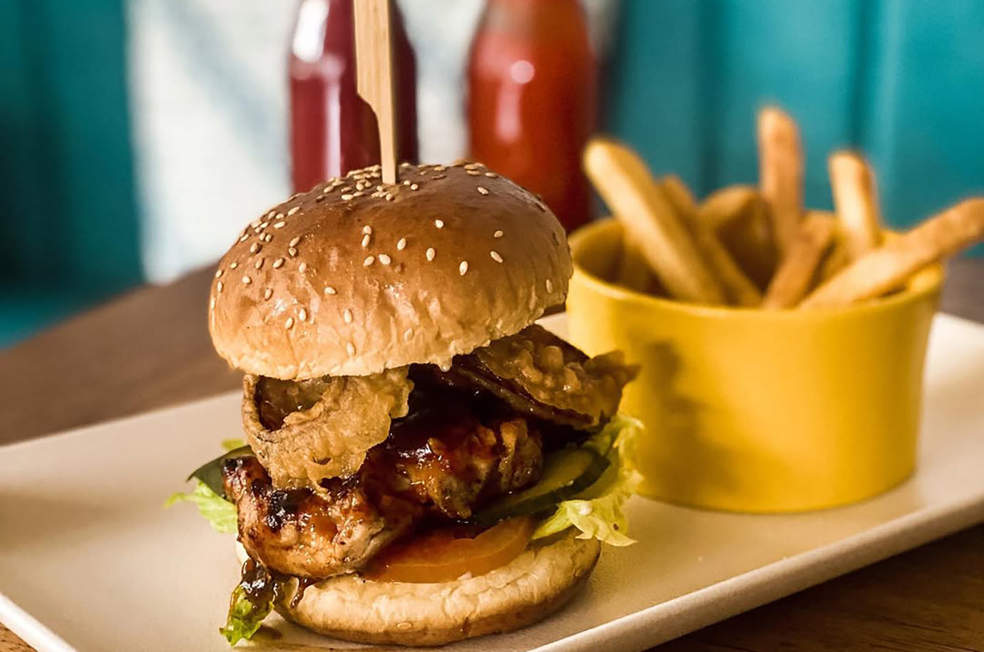 Burger and french fries from Dijon Cafe