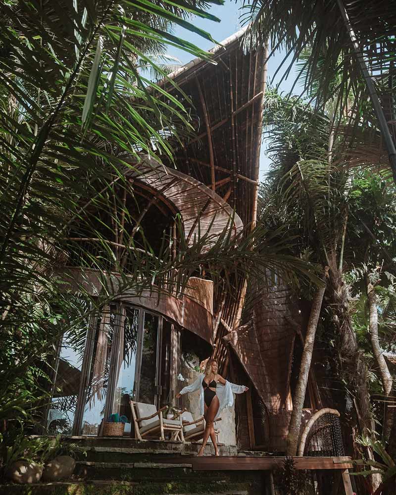 Wooden facade of Green Village-Bamboo Houses