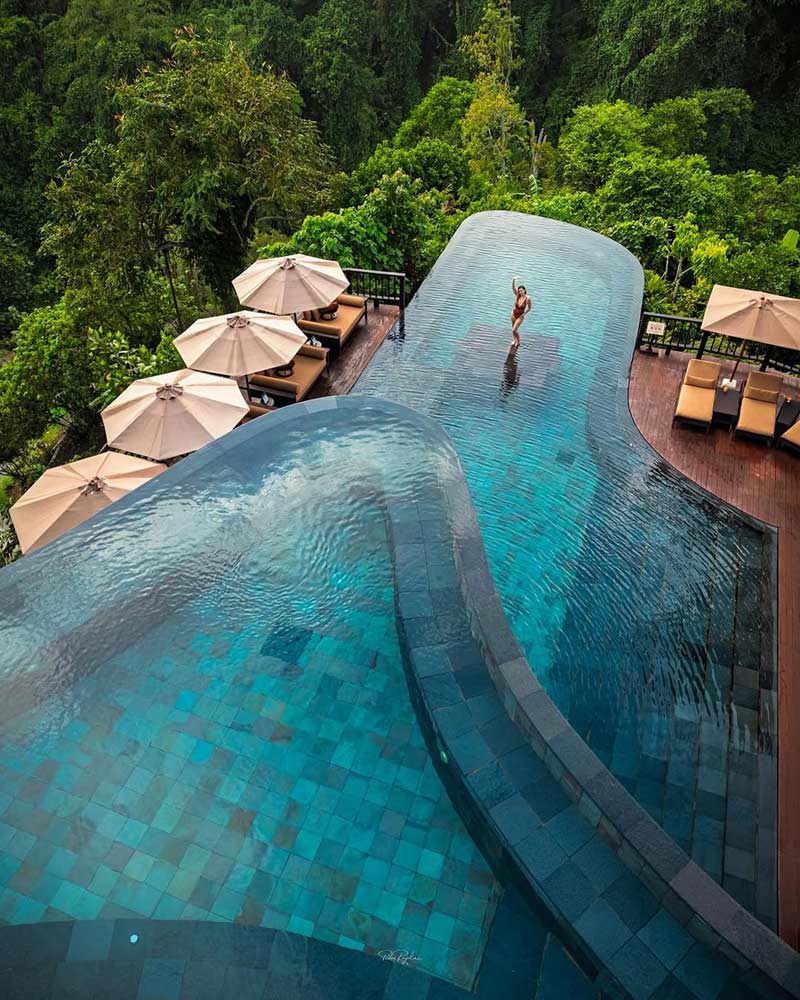 Swimming pool on the roof of Hanging Gardens of Bali