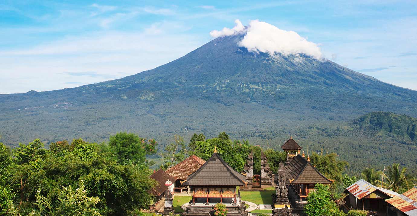 Mount Agung and the village in Bali