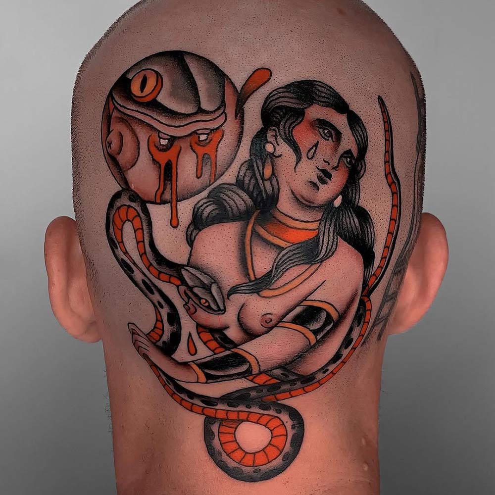 Tattoo on head from Fox Mulder Bali