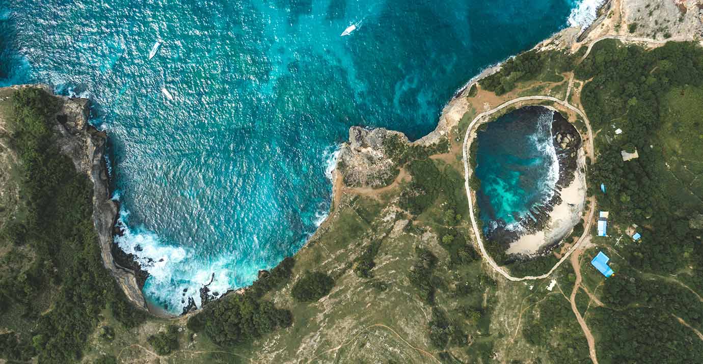 View of Bali coastline from helicopter during All Bali tour