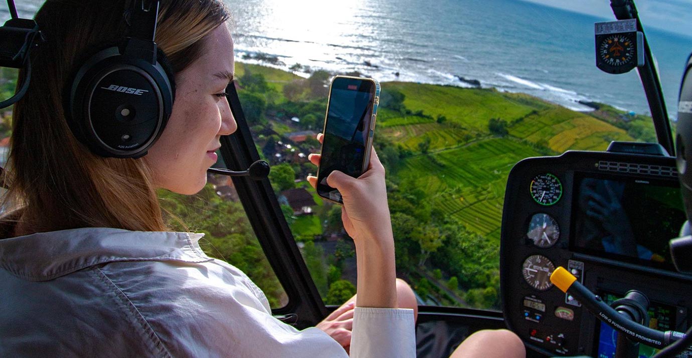Filming during Canggu Coastline Tour by helicopter