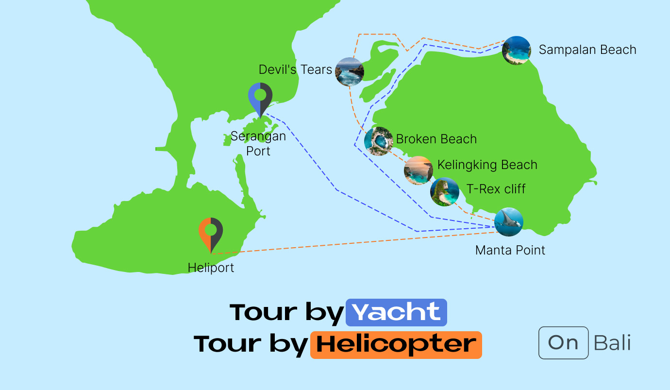 Helicopter and Private Yacht Tour route map