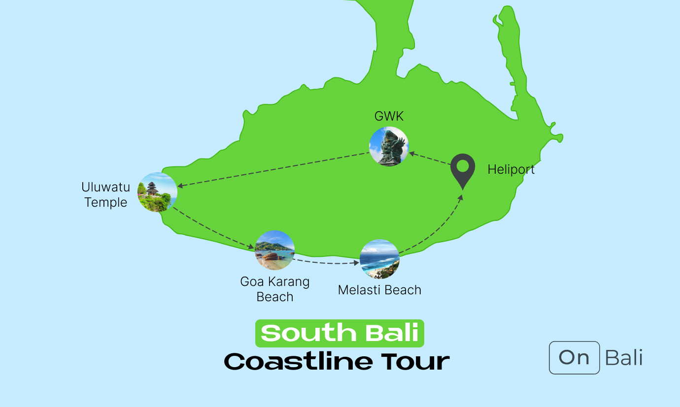 South Bali Coastline Tours route map