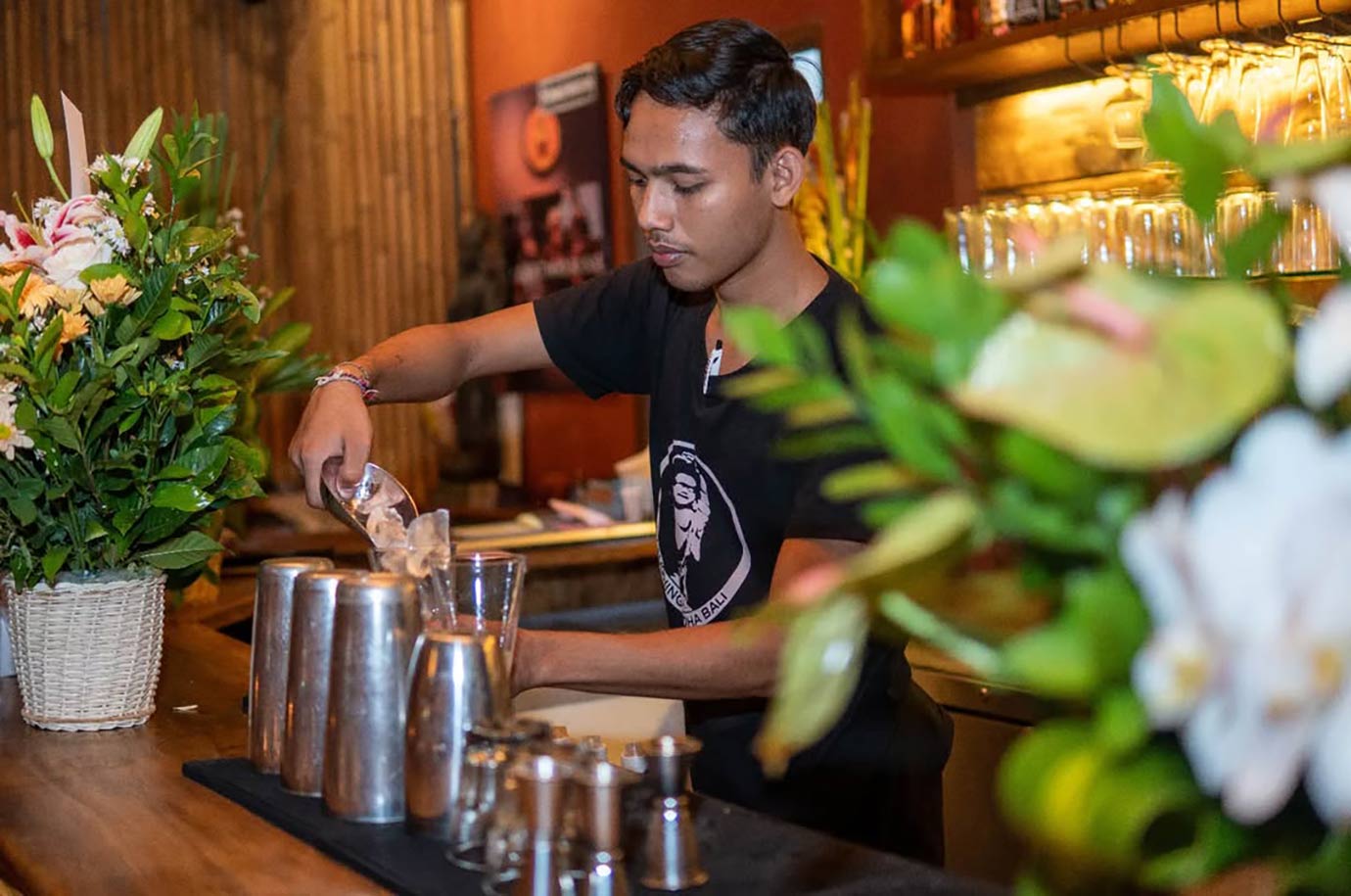 Barman and cocktails at The Laughing Buddha Bar