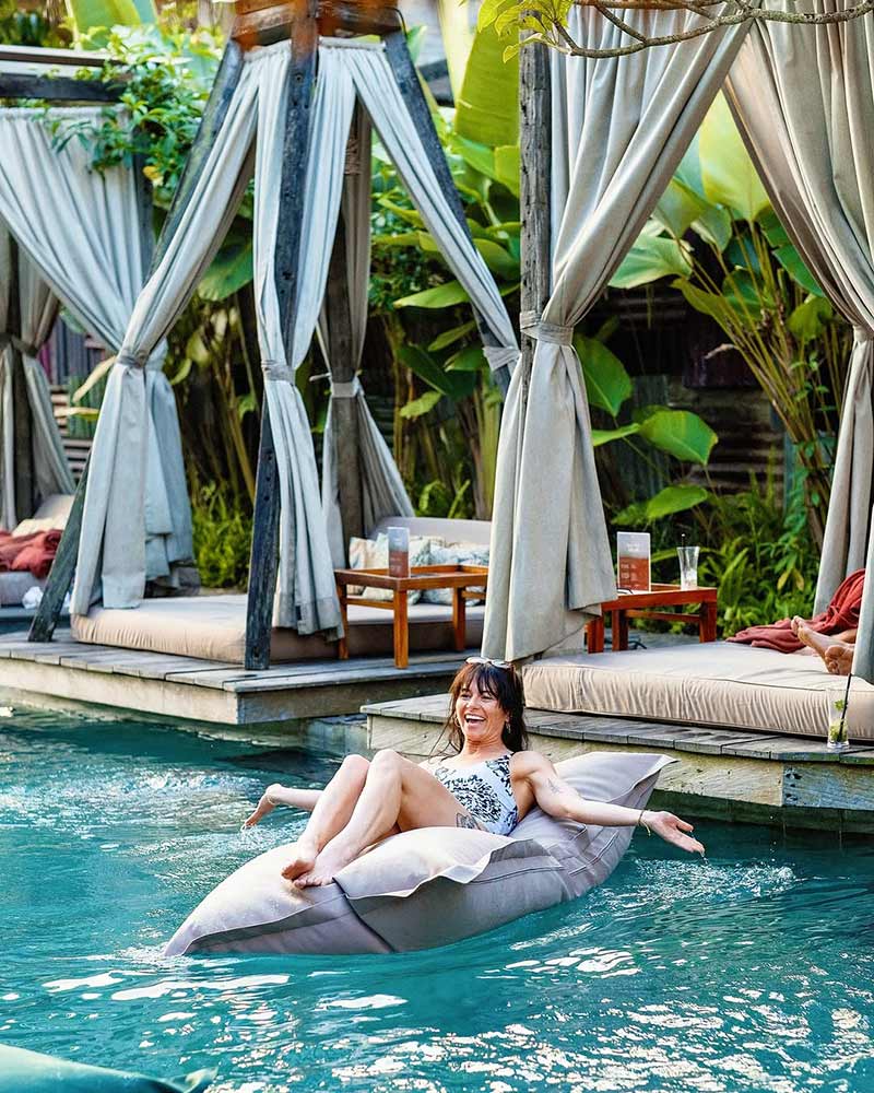 Relaxing by the pool in Folk Pool & Gardens