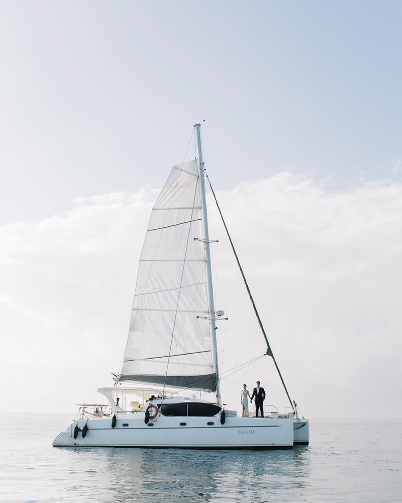 White wedding yacht from Pulau Private Charter
