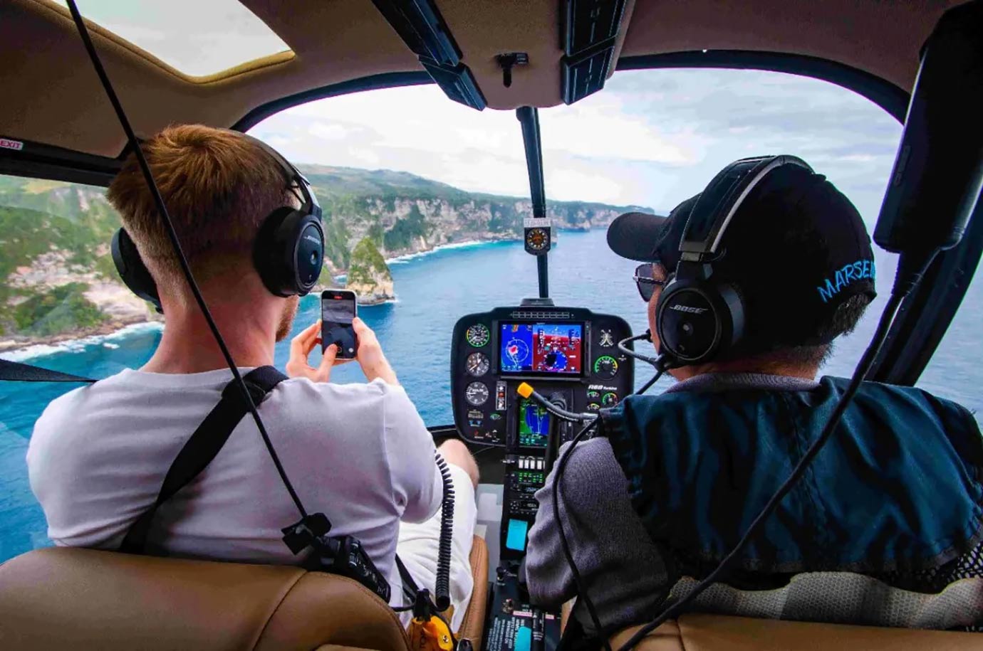 Bali West Coast view from helicopter cabin