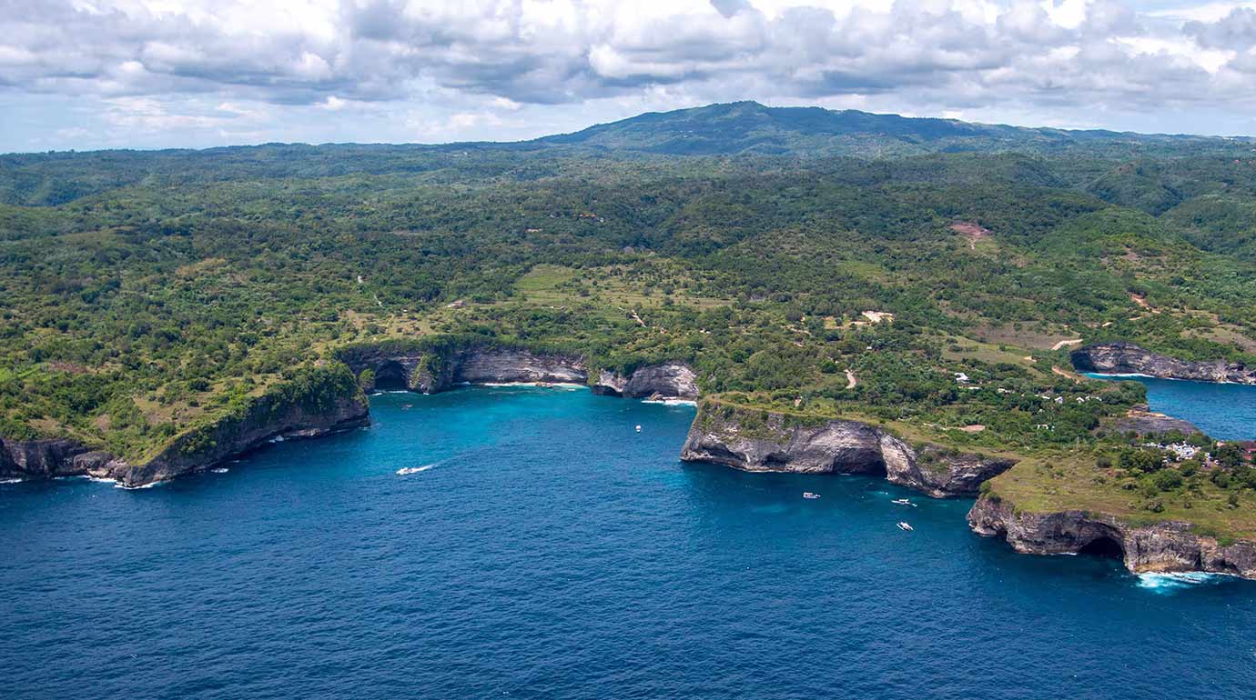 Nusa Penida shore view from helicopter