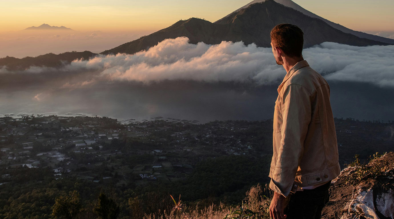 Tourist looking at Mount Batur