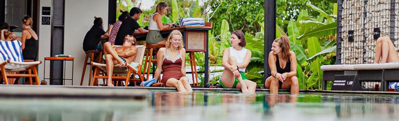 Chilling near the pool in one of the Best Hostels in Canggu