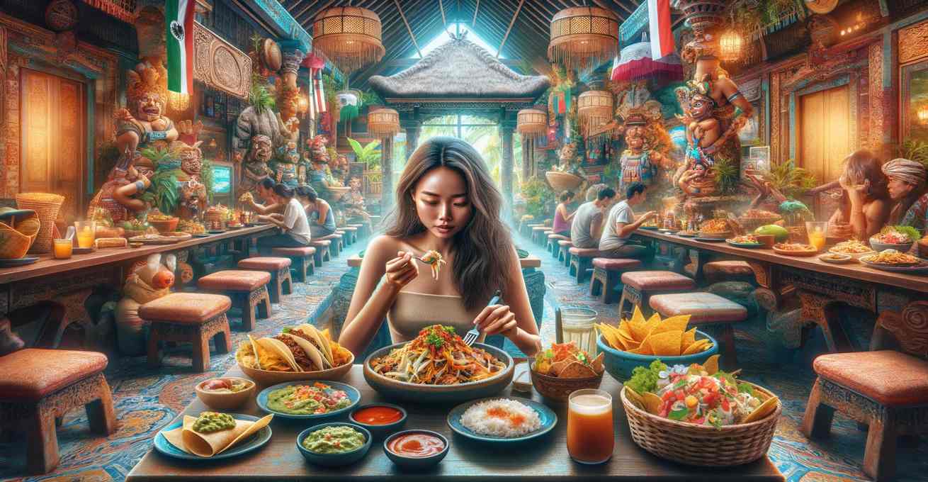 Indonesian woman is sitting in restaurant