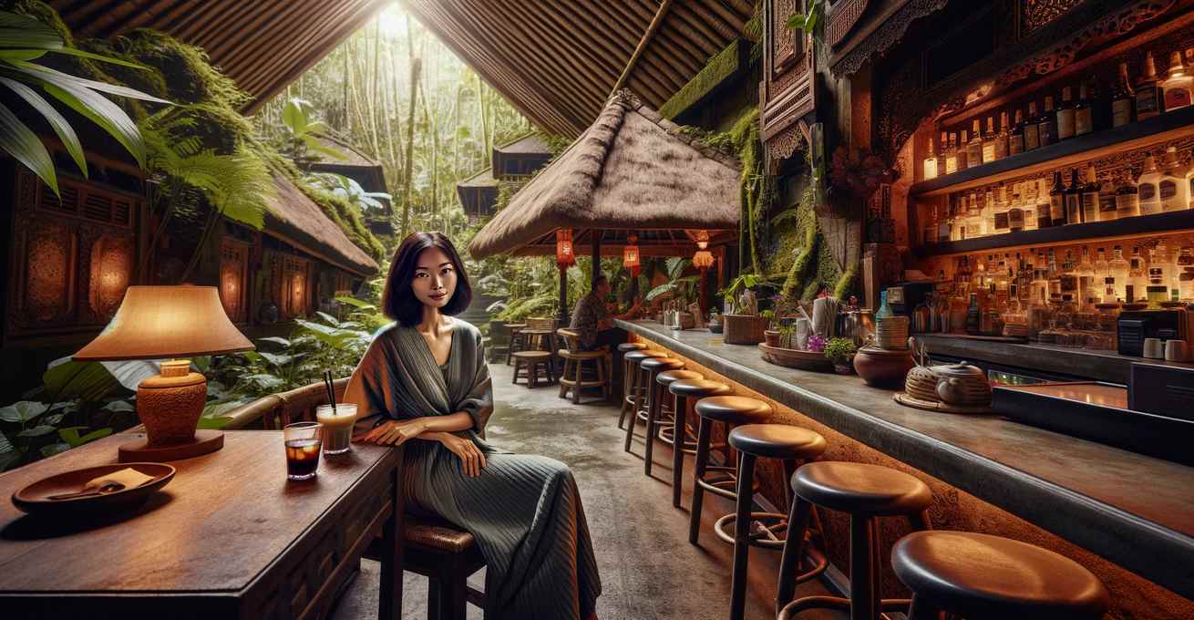 Indonesian woman is sitting in bar