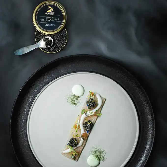 Beluga caviar in the dish of the Koral restaurant