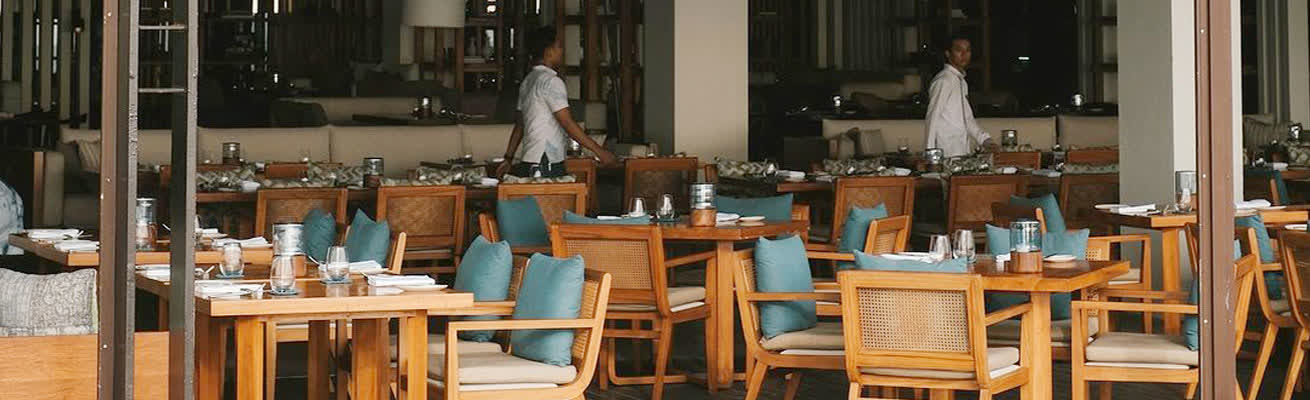 Interior and waiters of a restaurant in Seminyak
