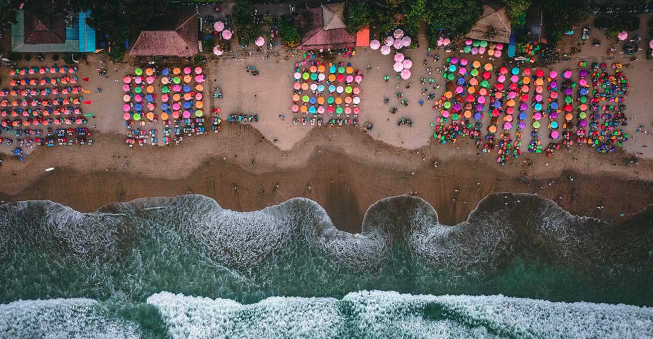 Aerial view of the beach at one of the Best Places to Visit in Seminyak 