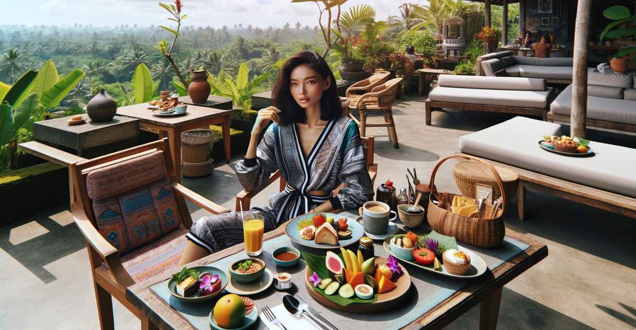 Indonesian woman is sitting in restaurant