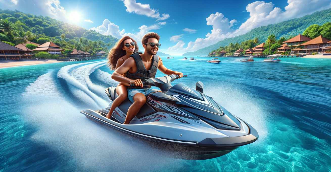 Bali Jetpacks and Water Sports - girl and man jet skiing on the sea