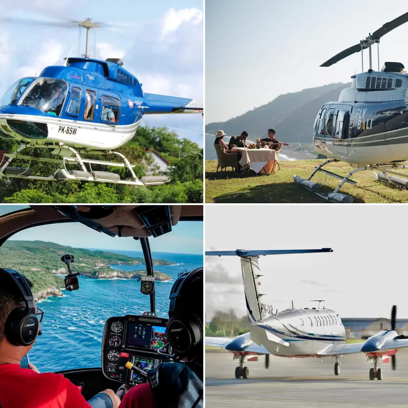Fly Bali Heliport helicopter takes off