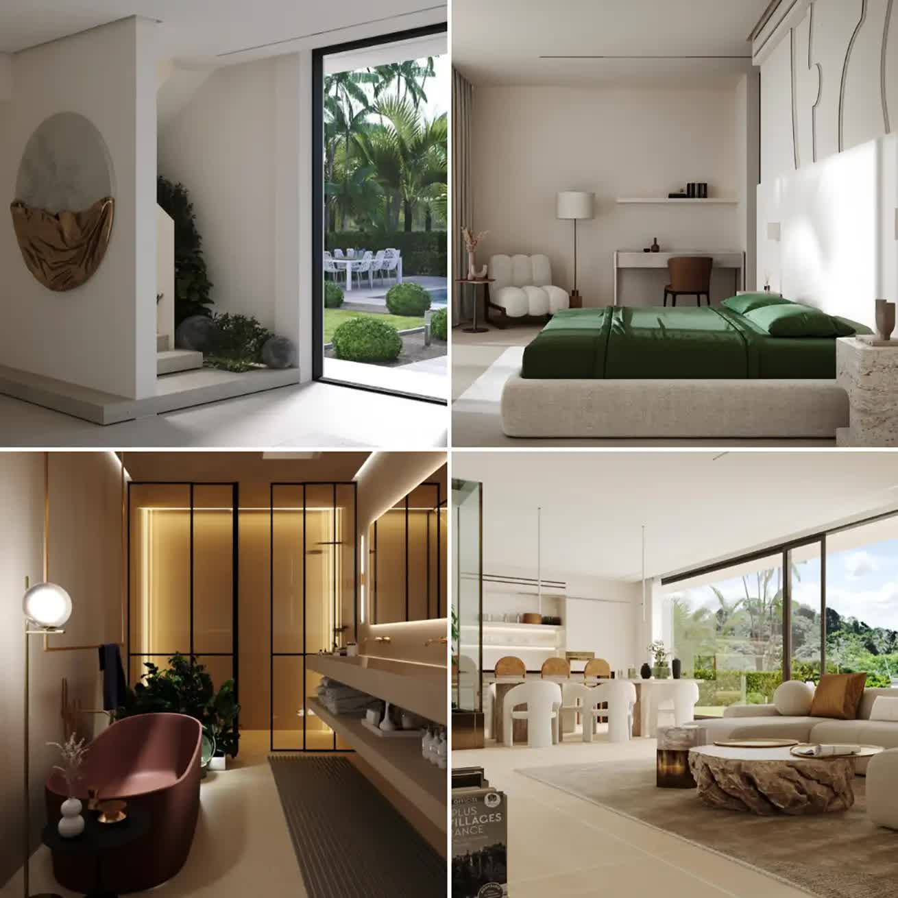 Bedroom, living room, kitchen and bathroom in one of the villa from Hidden City, Ubud