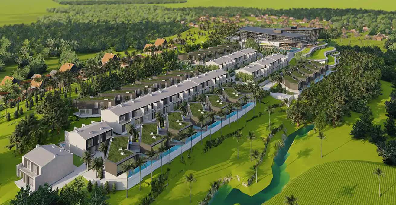 Big villa complex Hidden City, Ubud in the center of Balinese vegetation near the little river