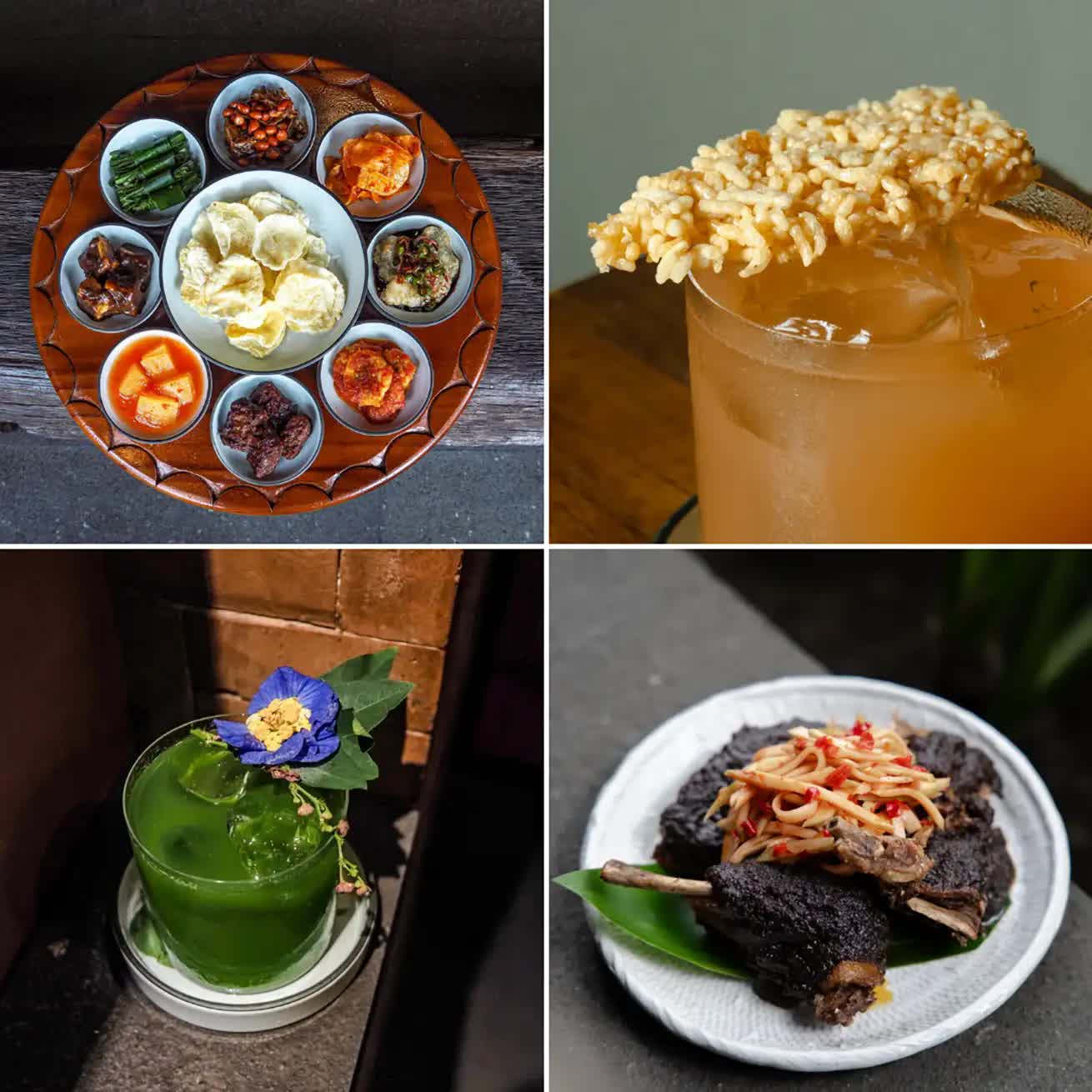 Snacks, meat dishes and drinks from Nusantara restaurant