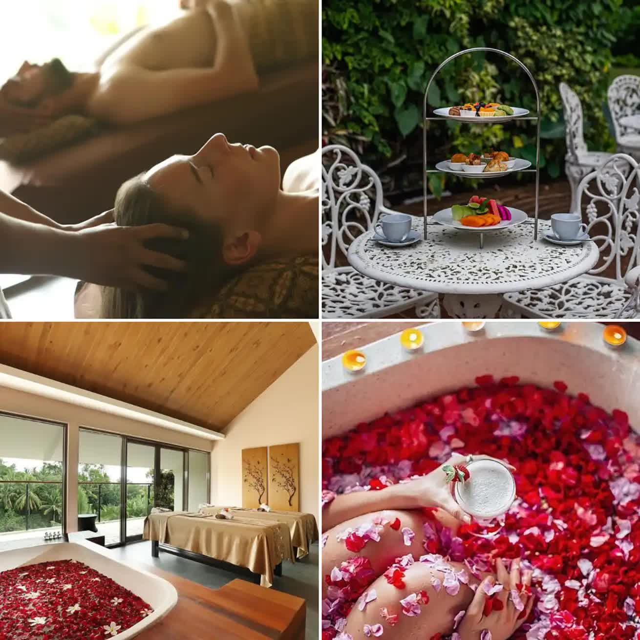 Couples massage, flower bath and spa treats in Plataran Ubud spa salon