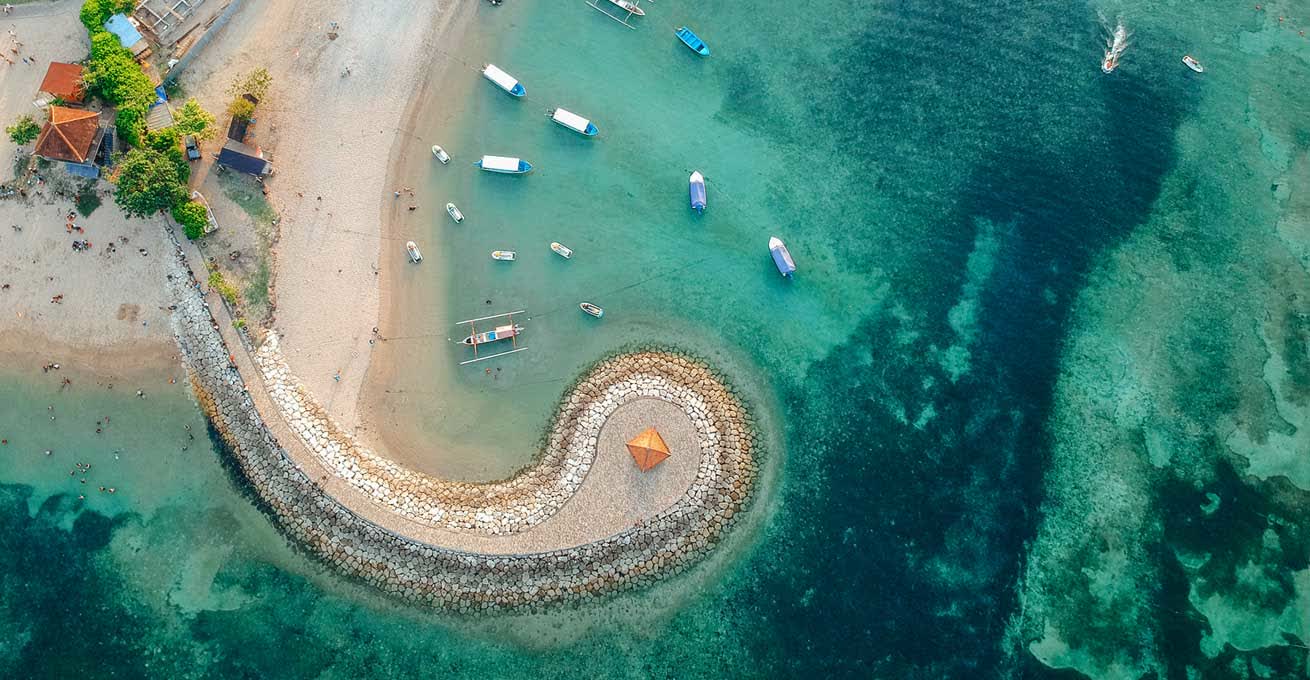 Aerial view of one of the Best places to visit in Sanur