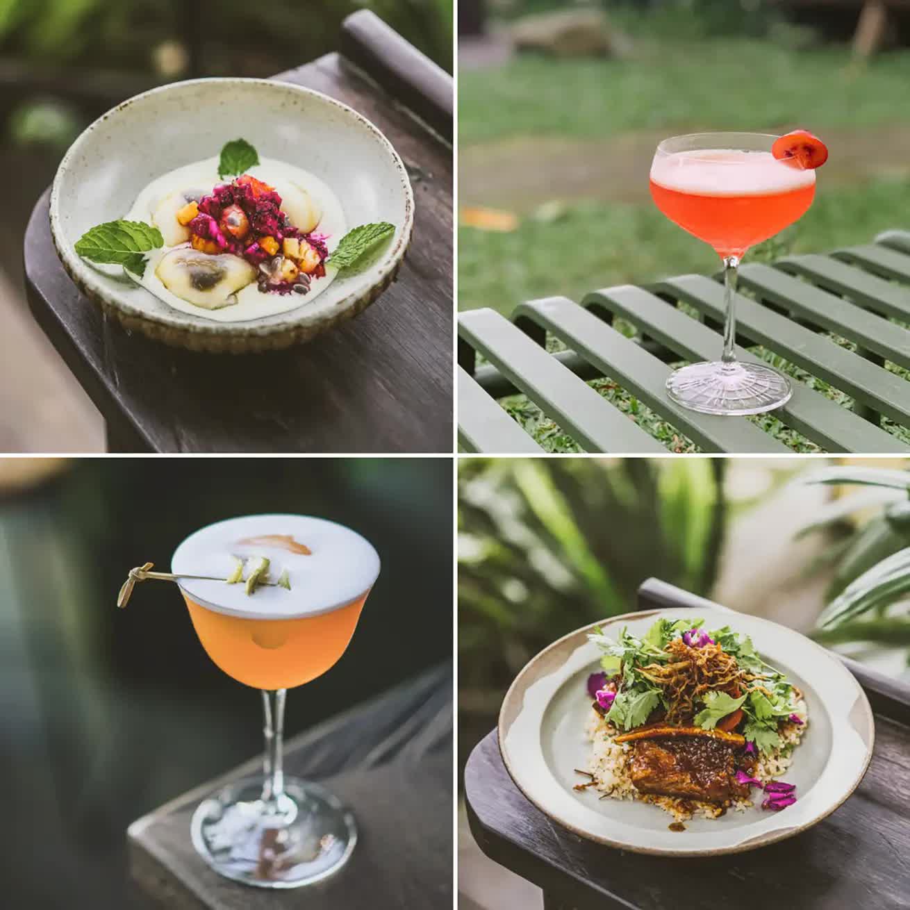 Japanese and Latin American dishes and cocktails on The Sayan House restaurant terrace