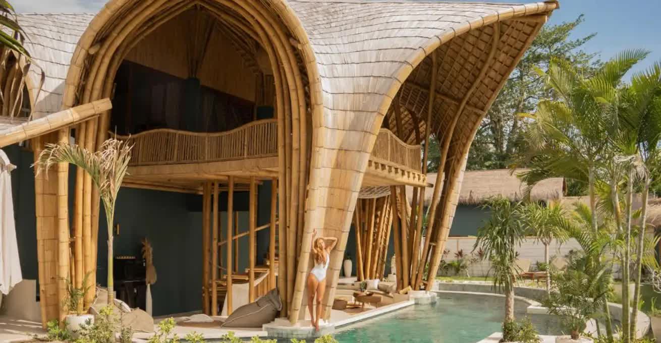 The elegant Villa Tokay building, which is built from bamboo wood
