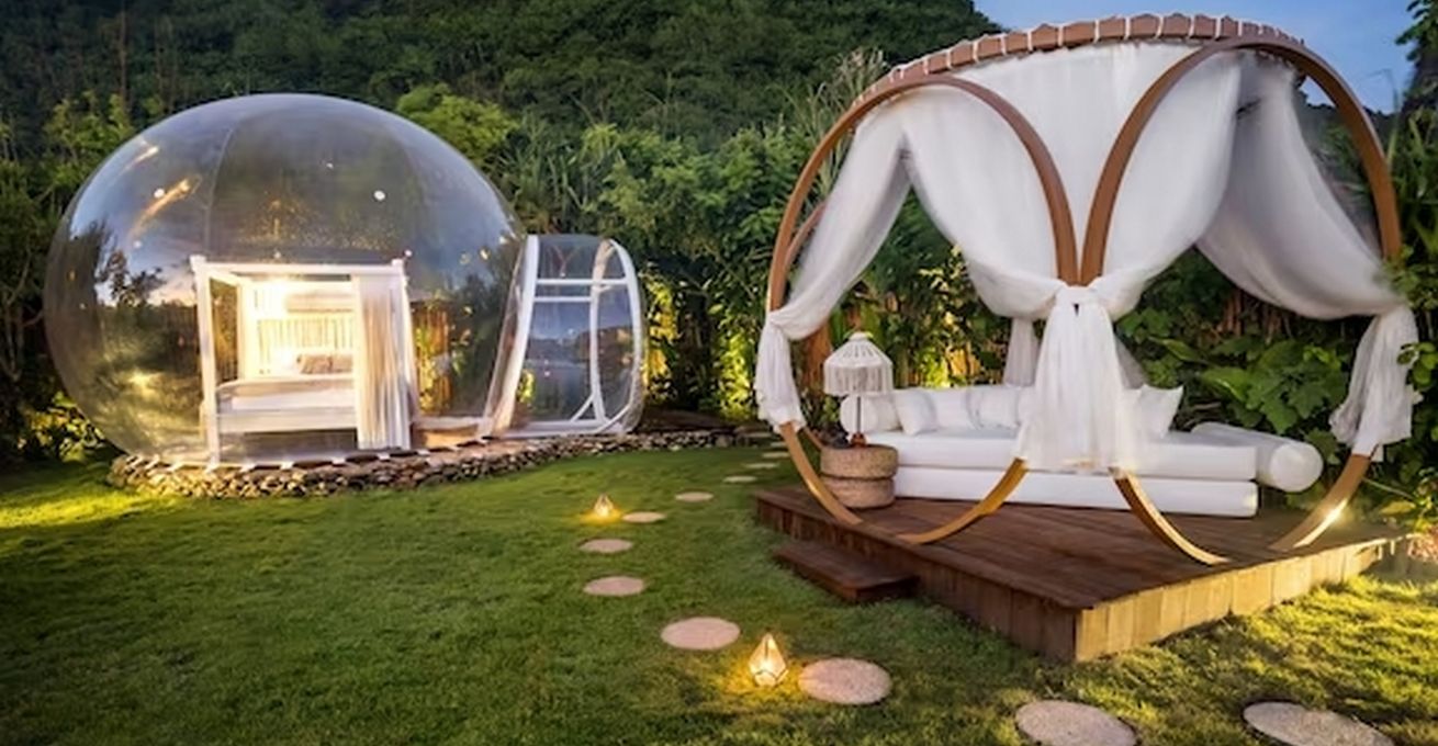 Transparent sphere with a bedroom inside