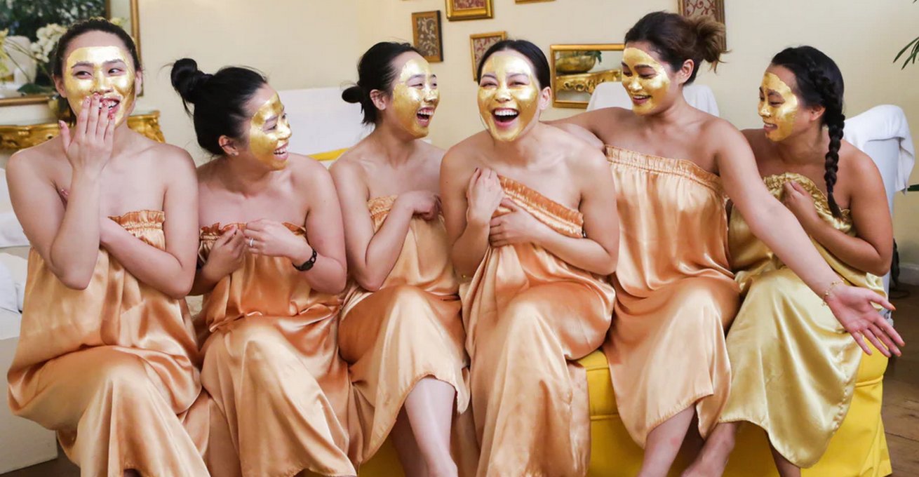 Group of girlfriends during spa treatments