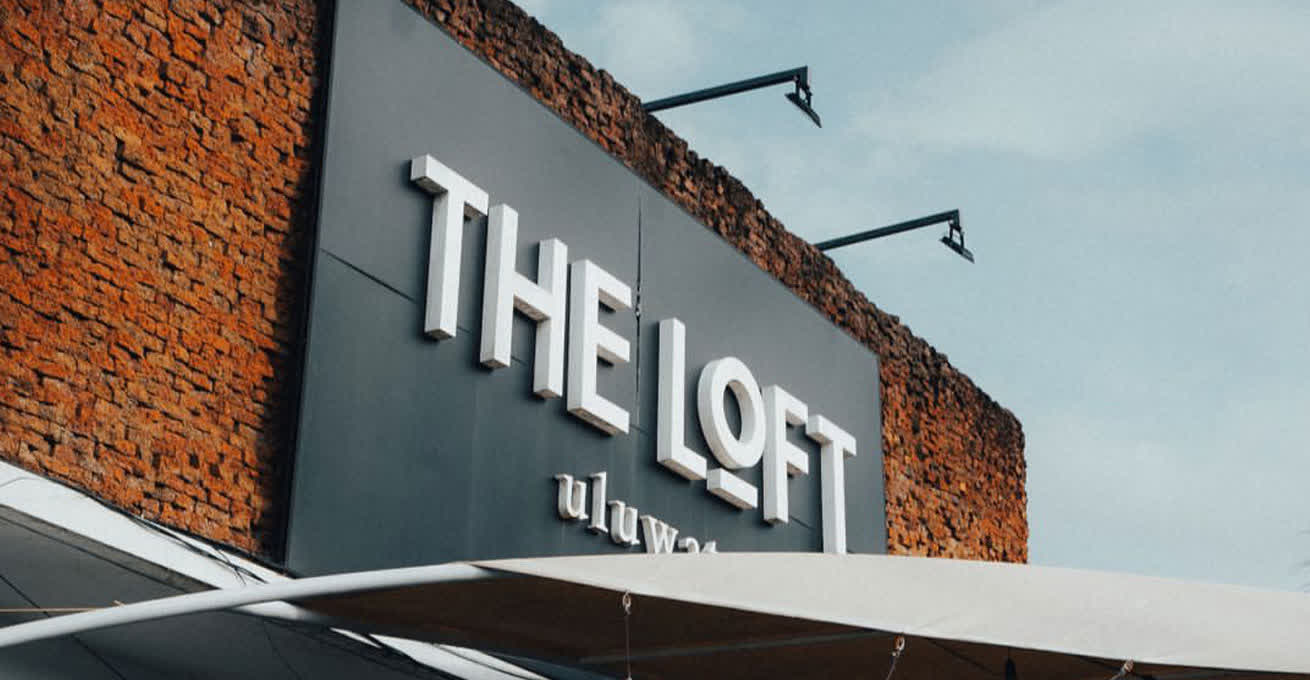 The Loft Bali - facade of the building with the restaurant sign