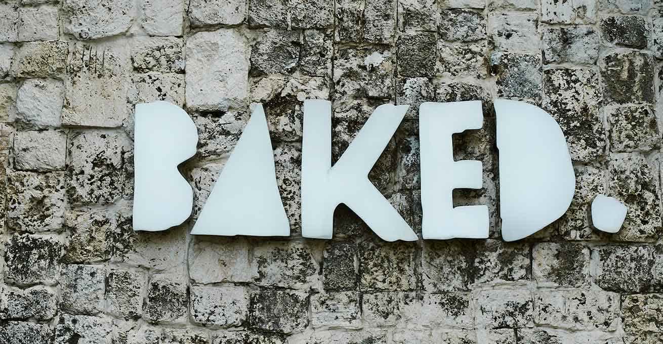 Baked cafe - table on the facade