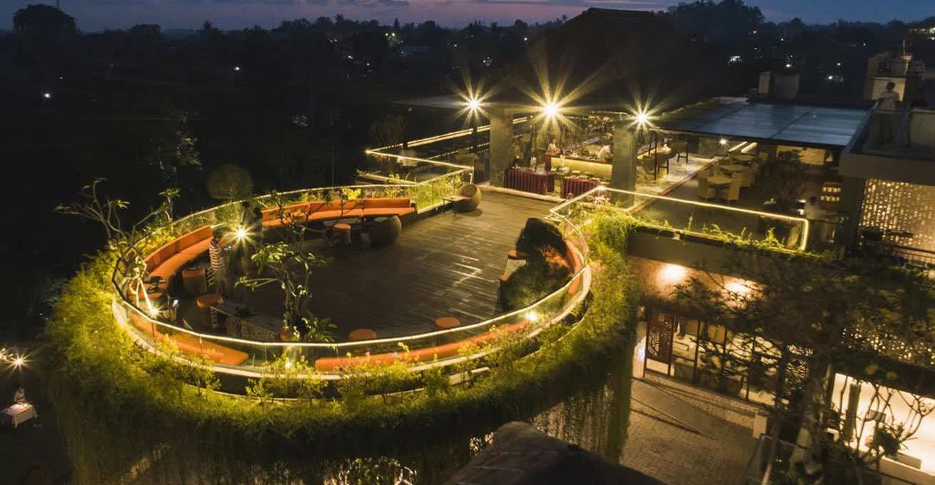 Evening view of Naga Rooftop Bar & Lounge bar in Bali