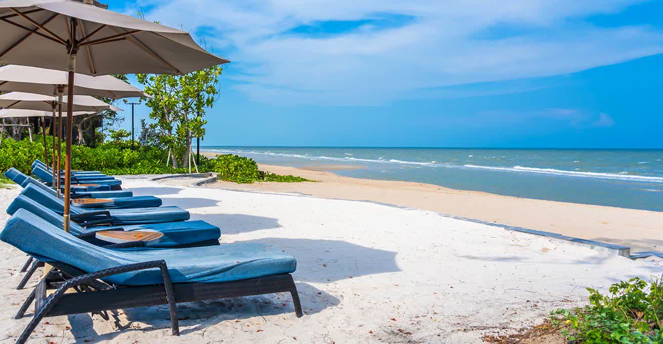 Seating area with umbrellas at Nusa Dua Beach