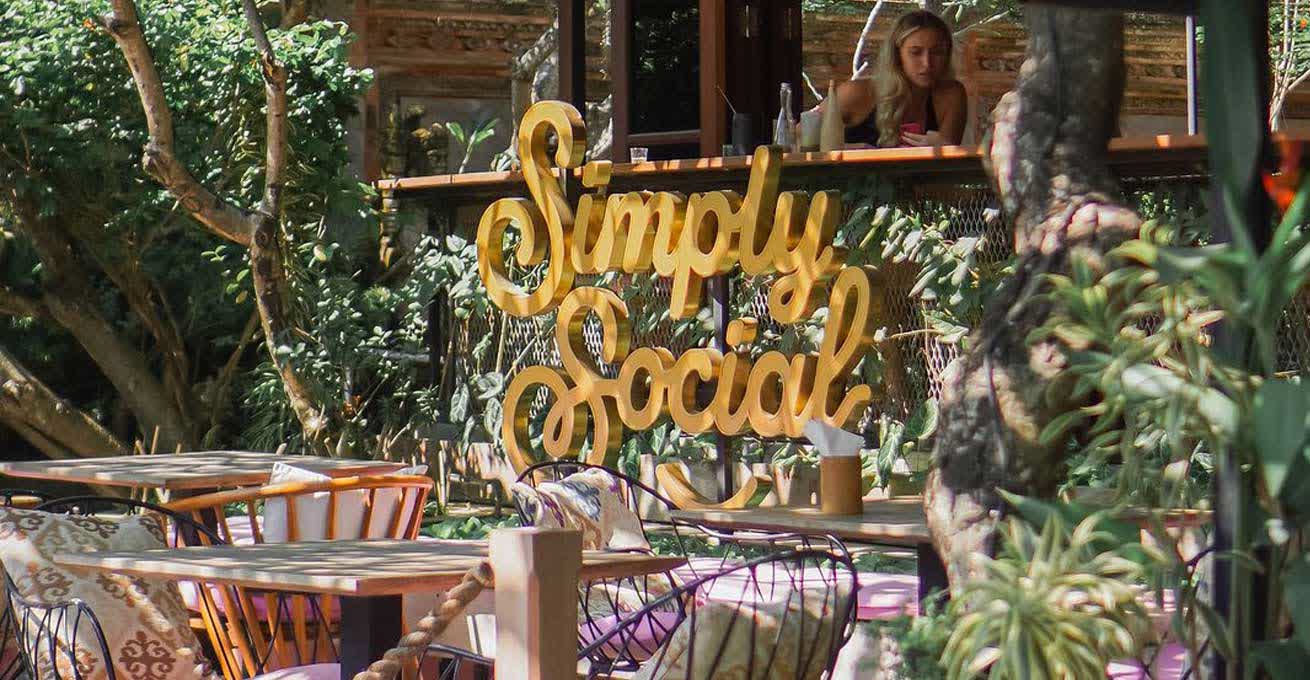Simply Social - cafe sign and the ourtood places to sit